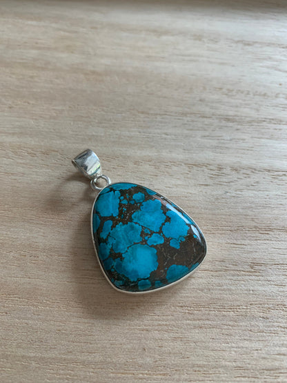 Turquoise sterling silver pendant, Real turquoise pendant, Women Turquoise pendant, December birthstone bracelet