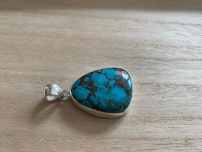 Turquoise sterling silver pendant, Real turquoise pendant, Women Turquoise pendant, December birthstone bracelet