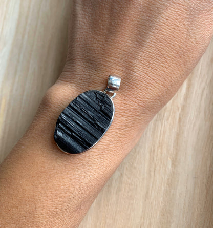Black turmaline pendant, Sterling silver raw turmaline  pendant, Tourmaline jewellery, Natural turmaline, Turmaline Gifts