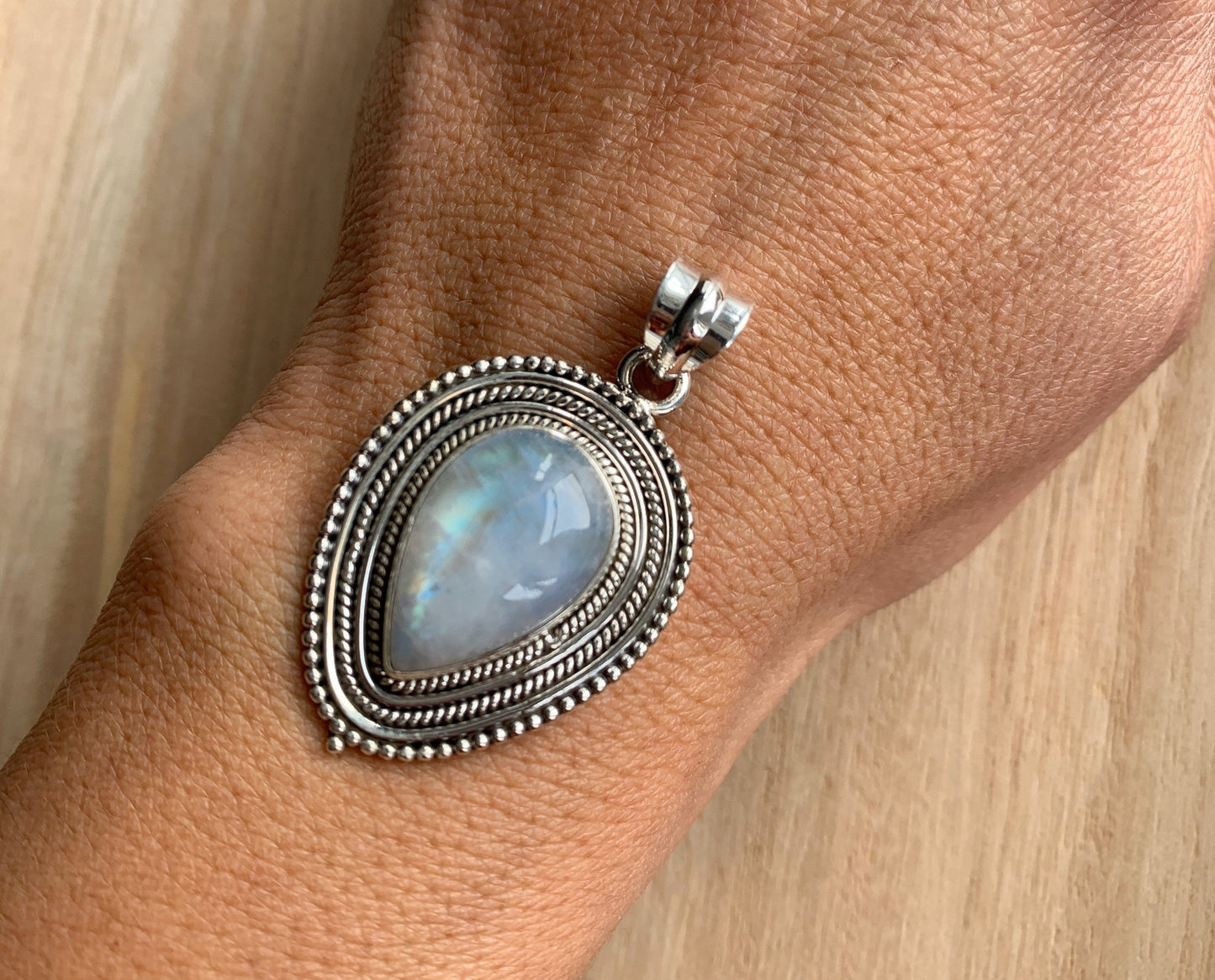 Moonstone silver pendant, Teardrop Rainbow Moonstone pendant, Moonstone, Moonstone necklace, Moonstone birthstone