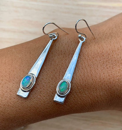 Opal dangly silver earrings
