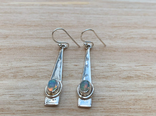 Opal dangly silver earrings
