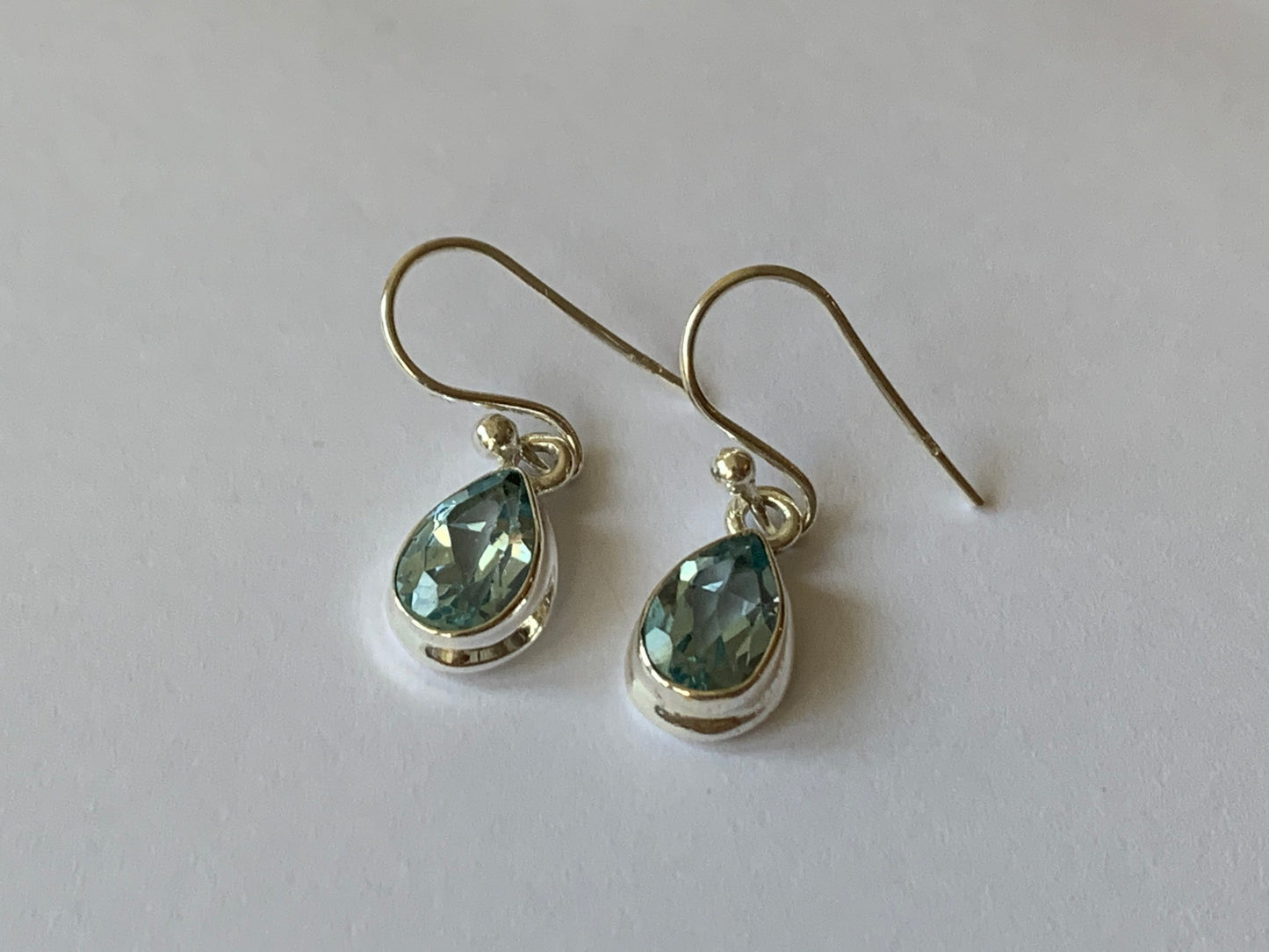 Faceted Blue Topaz sterling silver earrings Teardrop