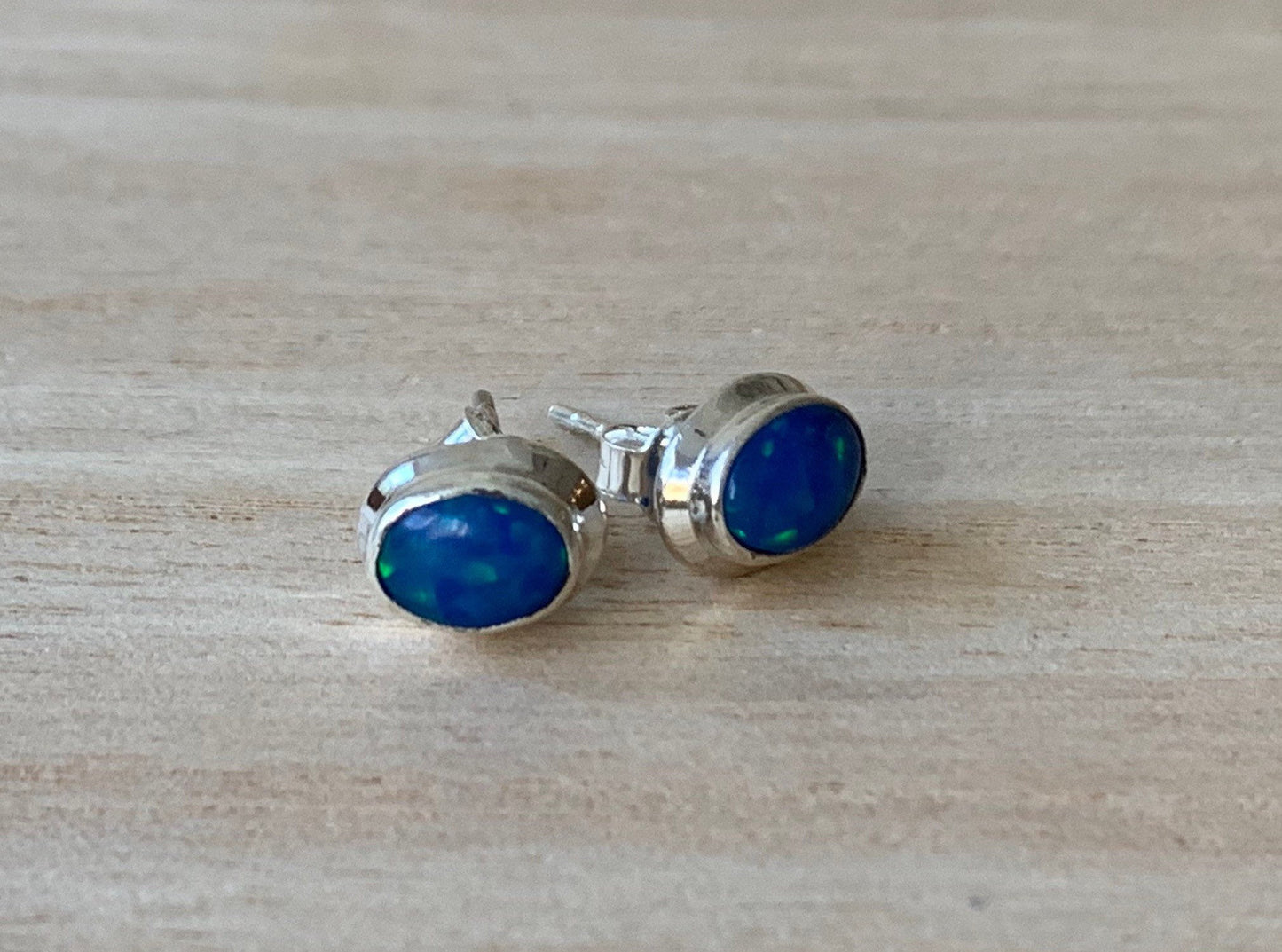 Opal stud silver earrings