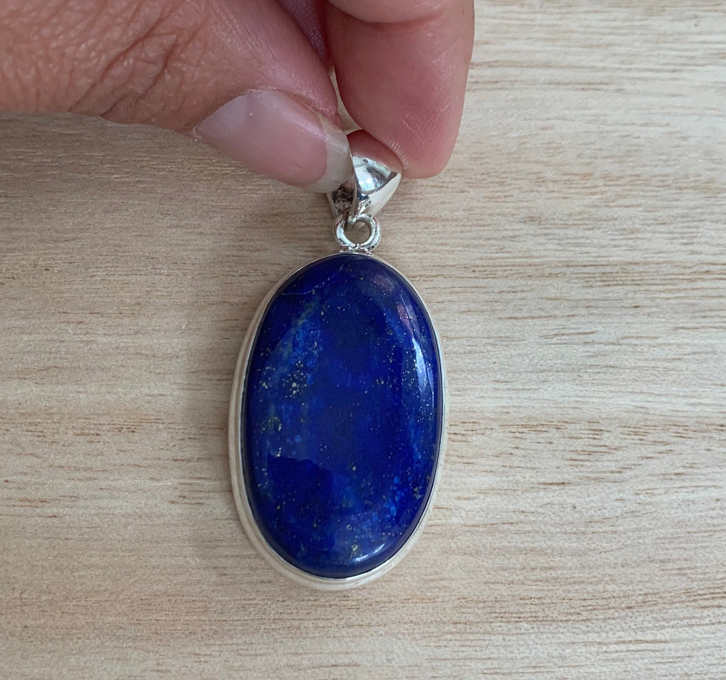 Lapis lazuli  silver pendant, Oval Lapis pendant, Lapis Lazuli pendant, Lapis lazuli birthstone, Beautiful Lapis pendant, Oval pendant