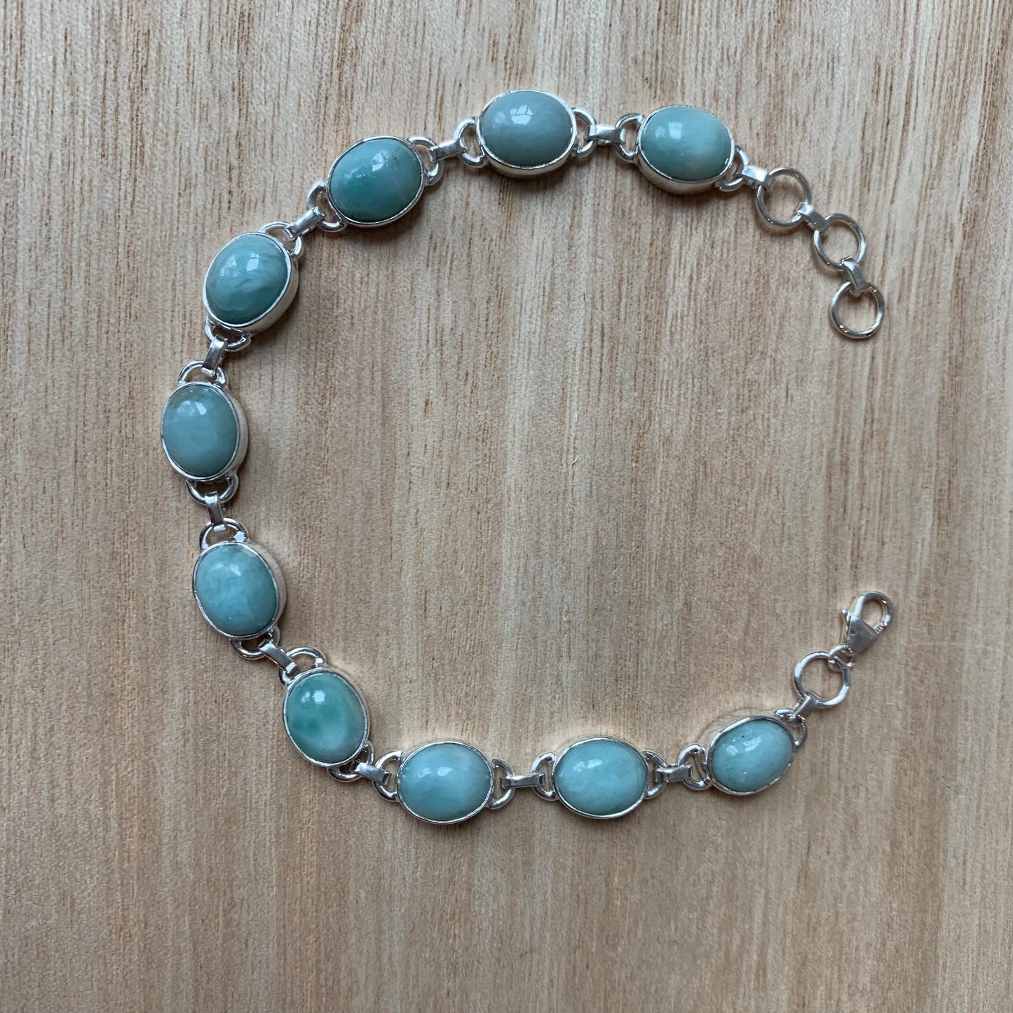 Larimar sterling silver link bracelet Oval