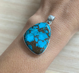 Turquoise sterling silver pendant, Real turquoise pendant, Women Turquoise pendant, December birthstone bracelet