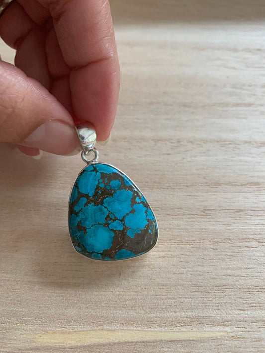 Turquoise sterling silver pendant, Real turquoise pendant, Women Turquoise pendant, December birthstone bracelet