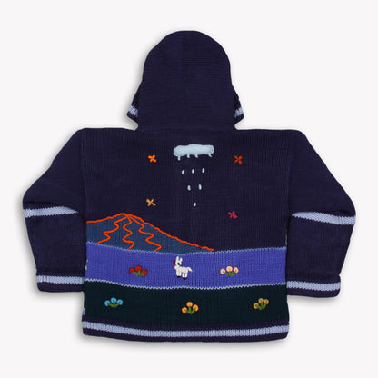 Boy/Baby/Children/Kids Blue fleece lined knitted Cardigan/Sweater/Jacket/Coat with hand embroidered applications