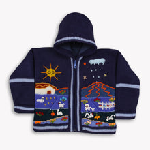Load image into Gallery viewer, Boy/Baby/Children/Kids Blue fleece lined knitted Cardigan/Sweater/Jacket/Coat with hand embroidered applications