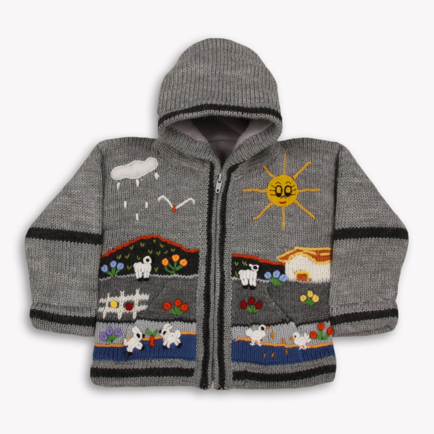 Boy/Baby/Children/Kids Grey fleece lined knitted Cardigan/Sweater/Jacket/Coat with hand embroidered applications