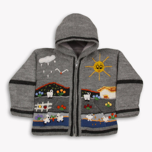Boy/Baby/Children/Kids Grey fleece lined knitted Cardigan/Sweater/Jacket/Coat with hand embroidered applications